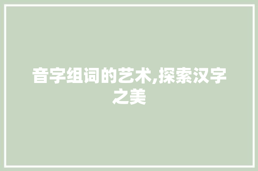 音字组词的艺术,探索汉字之美