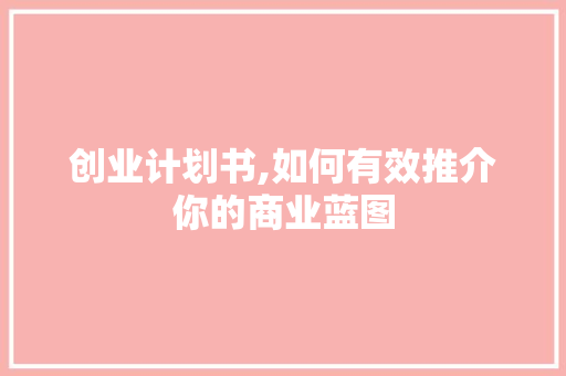 创业计划书,如何有效推介你的商业蓝图