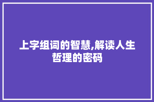 上字组词的智慧,解读人生哲理的密码