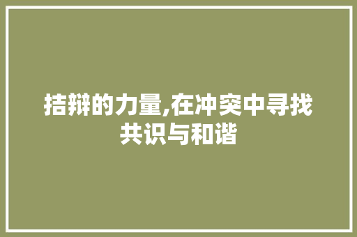 拮辩的力量,在冲突中寻找共识与和谐
