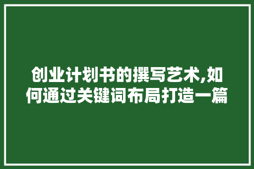 创业计划书的撰写艺术,如何通过关键词布局打造一篇1000字左右的精彩文章