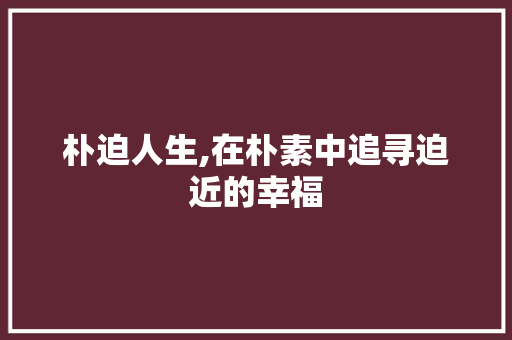朴迫人生,在朴素中追寻迫近的幸福