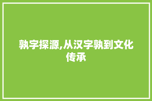 孰字探源,从汉字孰到文化传承 成语汇编