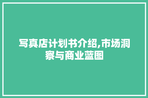 写真店计划书介绍,市场洞察与商业蓝图