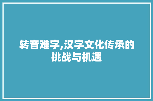 转音难字,汉字文化传承的挑战与机遇