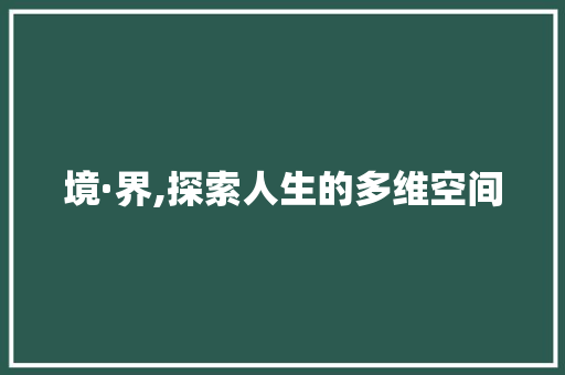 境·界,探索人生的多维空间
