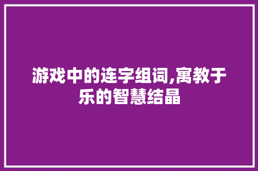 游戏中的连字组词,寓教于乐的智慧结晶