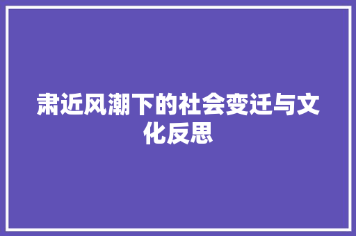 肃近风潮下的社会变迁与文化反思