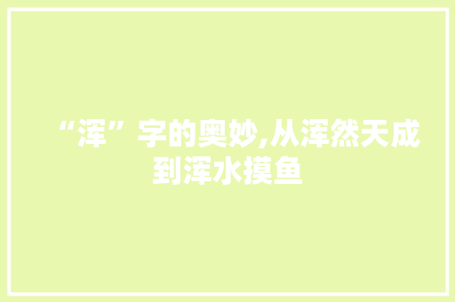 “浑”字的奥妙,从浑然天成到浑水摸鱼