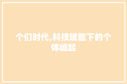 个们时代,科技赋能下的个体崛起