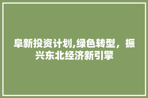 阜新投资计划,绿色转型，振兴东北经济新引擎