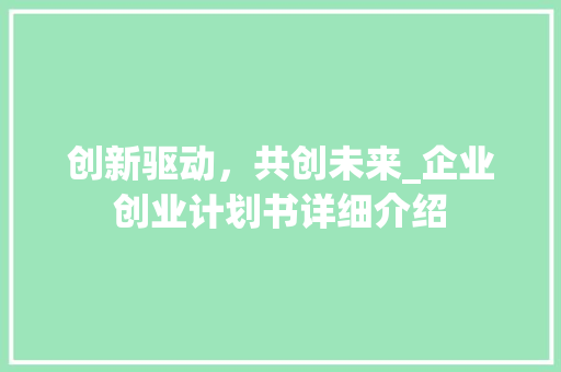 创新驱动，共创未来_企业创业计划书详细介绍