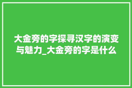 大金旁的字探寻汉字的演变与魅力_大金旁的字是什么意思啊