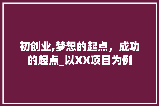 初创业,梦想的起点，成功的起点_以XX项目为例
