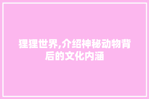 狸狸世界,介绍神秘动物背后的文化内涵