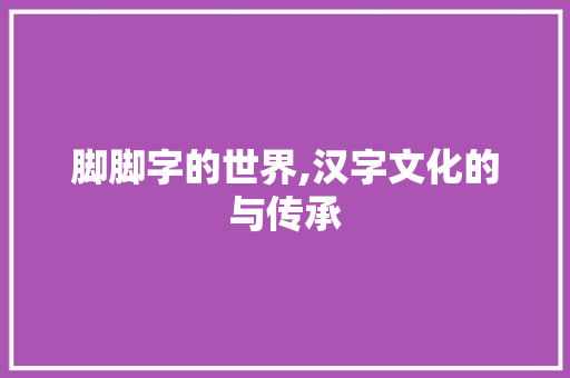脚脚字的世界,汉字文化的与传承