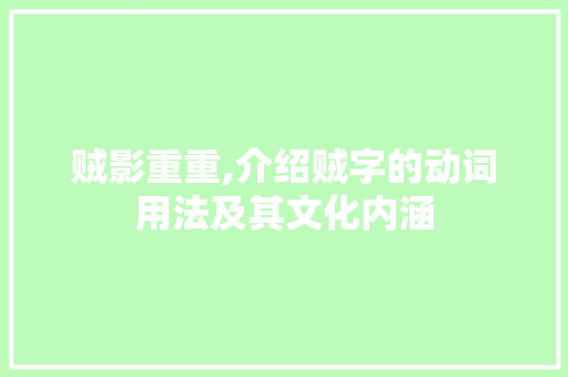 贼影重重,介绍贼字的动词用法及其文化内涵