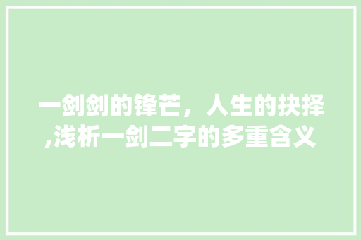 一剑剑的锋芒，人生的抉择,浅析一剑二字的多重含义_一剑二字的意思解释大全