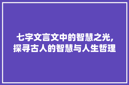七字文言文中的智慧之光,探寻古人的智慧与人生哲理_有意思的七字文言文