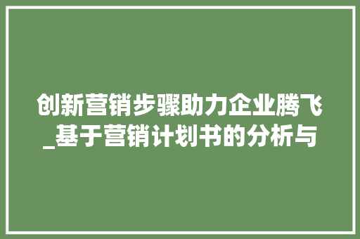 创新营销步骤助力企业腾飞_基于营销计划书的分析与展望