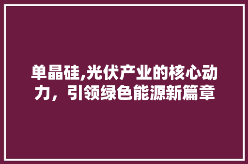 单晶硅,光伏产业的核心动力，引领绿色能源新篇章