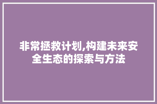 非常拯救计划,构建未来安全生态的探索与方法
