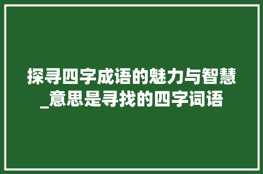 探寻四字成语的魅力与智慧_意思是寻找的四字词语