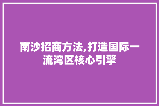 南沙招商方法,打造国际一流湾区核心引擎