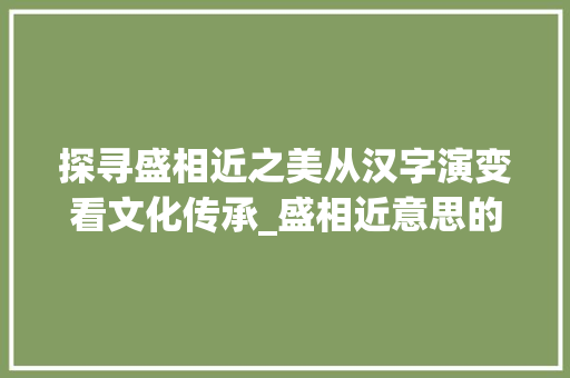 探寻盛相近之美从汉字演变看文化传承_盛相近意思的字有什么词