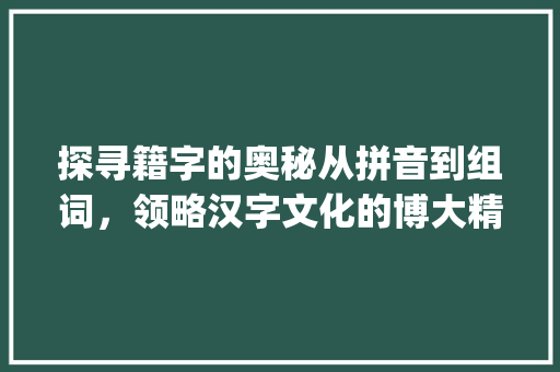 探寻籍字的奥秘从拼音到组词，领略汉字文化的博大精深_籍字的拼音和组词和意思