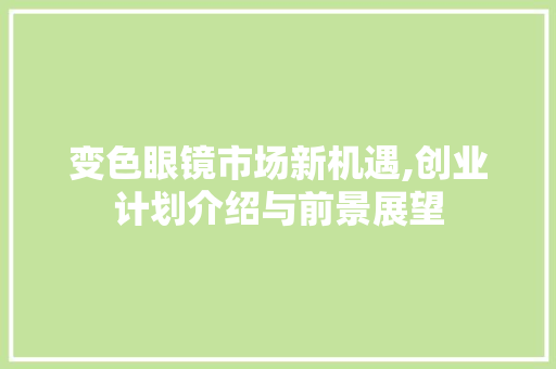 变色眼镜市场新机遇,创业计划介绍与前景展望
