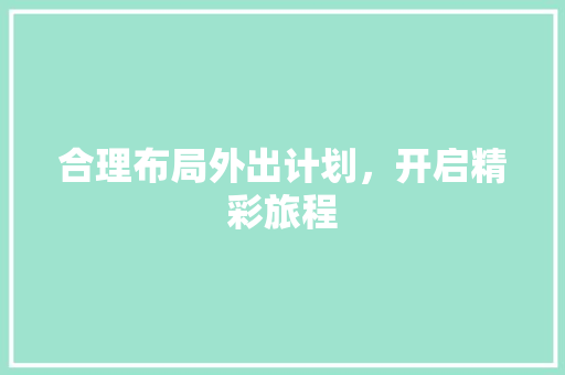 合理布局外出计划，开启精彩旅程