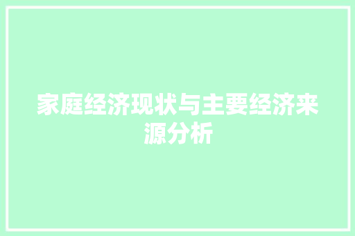 家庭经济现状与主要经济来源分析