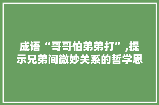 成语“哥哥怕弟弟打”,提示兄弟间微妙关系的哲学思考