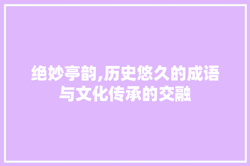 绝妙亭韵,历史悠久的成语与文化传承的交融 诗词佳句