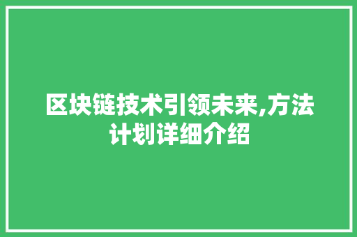区块链技术引领未来,方法计划详细介绍