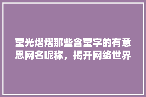 莹光熠熠那些含莹字的有意思网名昵称，揭开网络世界的神秘面纱_含有莹字的有意思的网名昵称