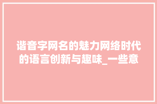 谐音字网名的魅力网络时代的语言创新与趣味_一些意思的谐音字网名