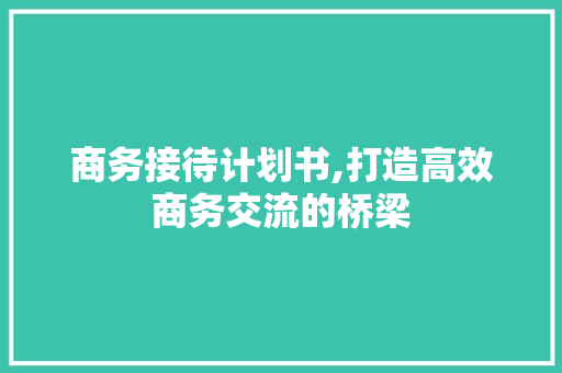 商务接待计划书,打造高效商务交流的桥梁