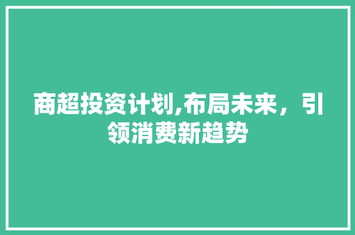 商超投资计划,布局未来，引领消费新趋势