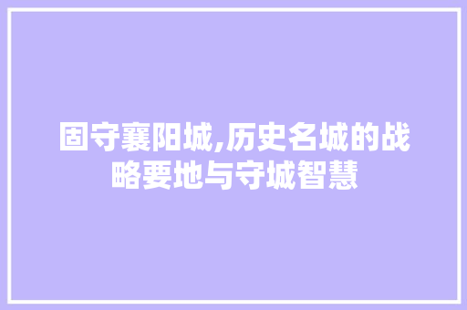 固守襄阳城,历史名城的战略要地与守城智慧