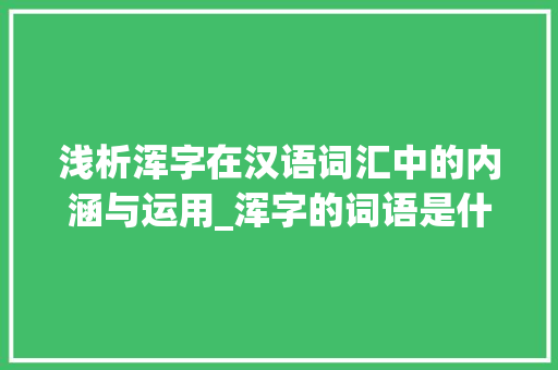 浅析浑字在汉语词汇中的内涵与运用_浑字的词语是什么意思啊