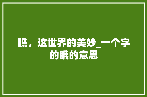瞧，这世界的美妙_一个字的瞧的意思 成语汇编