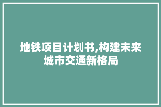 地铁项目计划书,构建未来城市交通新格局