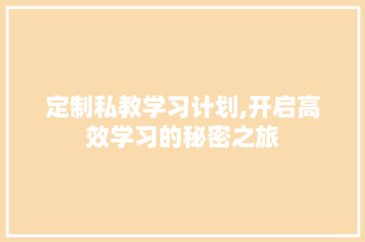 定制私教学习计划,开启高效学习的秘密之旅