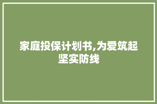 家庭投保计划书,为爱筑起坚实防线
