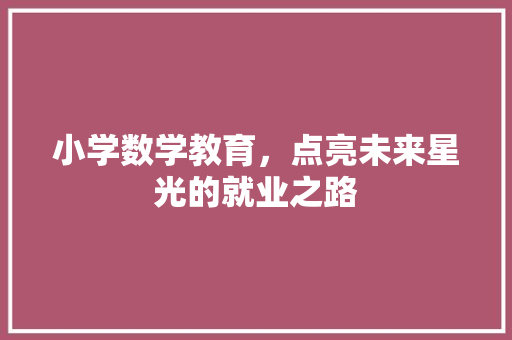 小学数学教育，点亮未来星光的就业之路