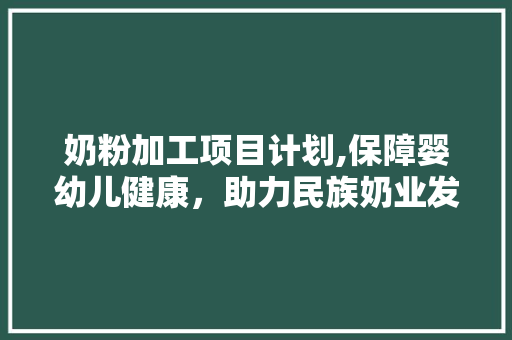 奶粉加工项目计划,保障婴幼儿健康，助力民族奶业发展