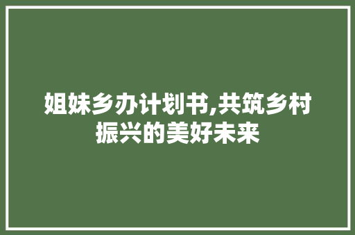姐妹乡办计划书,共筑乡村振兴的美好未来 诗词佳句