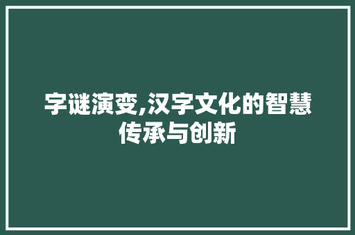 字谜演变,汉字文化的智慧传承与创新